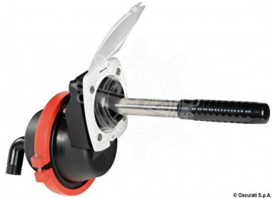 Hand pump foldable behind the bulkhead